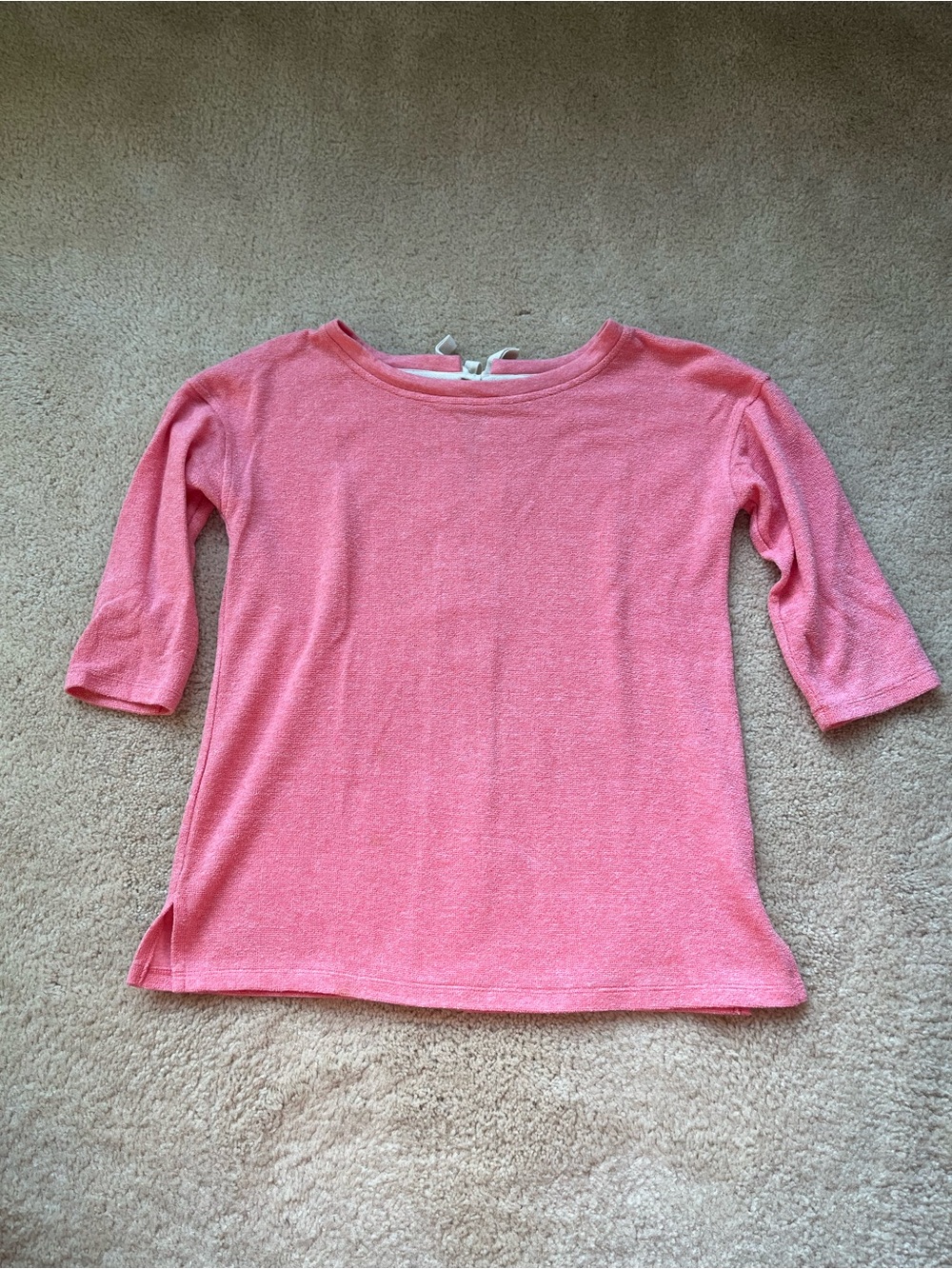 T by Talbots Coral Pink Top w/ Back Tie -S Petite - VGUC - Terry Cloth Fabric